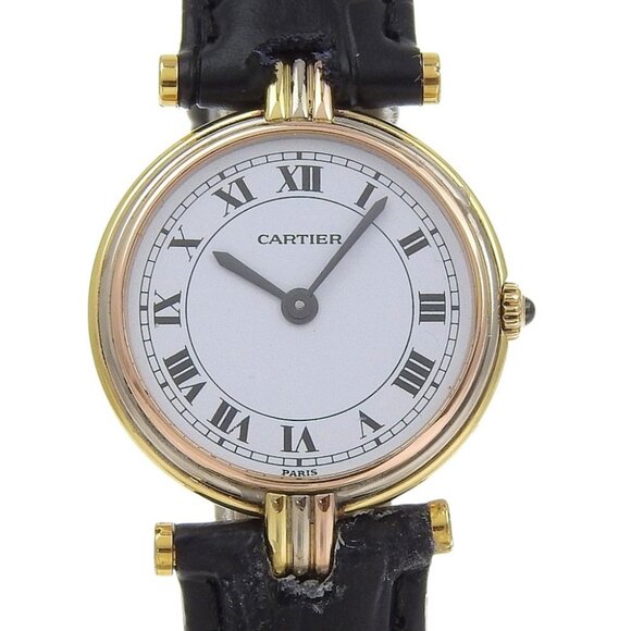 Cartier Other - CARTIER Must Vendome Watches WhiteDial K18 Gold/Embossed Leather Quartz